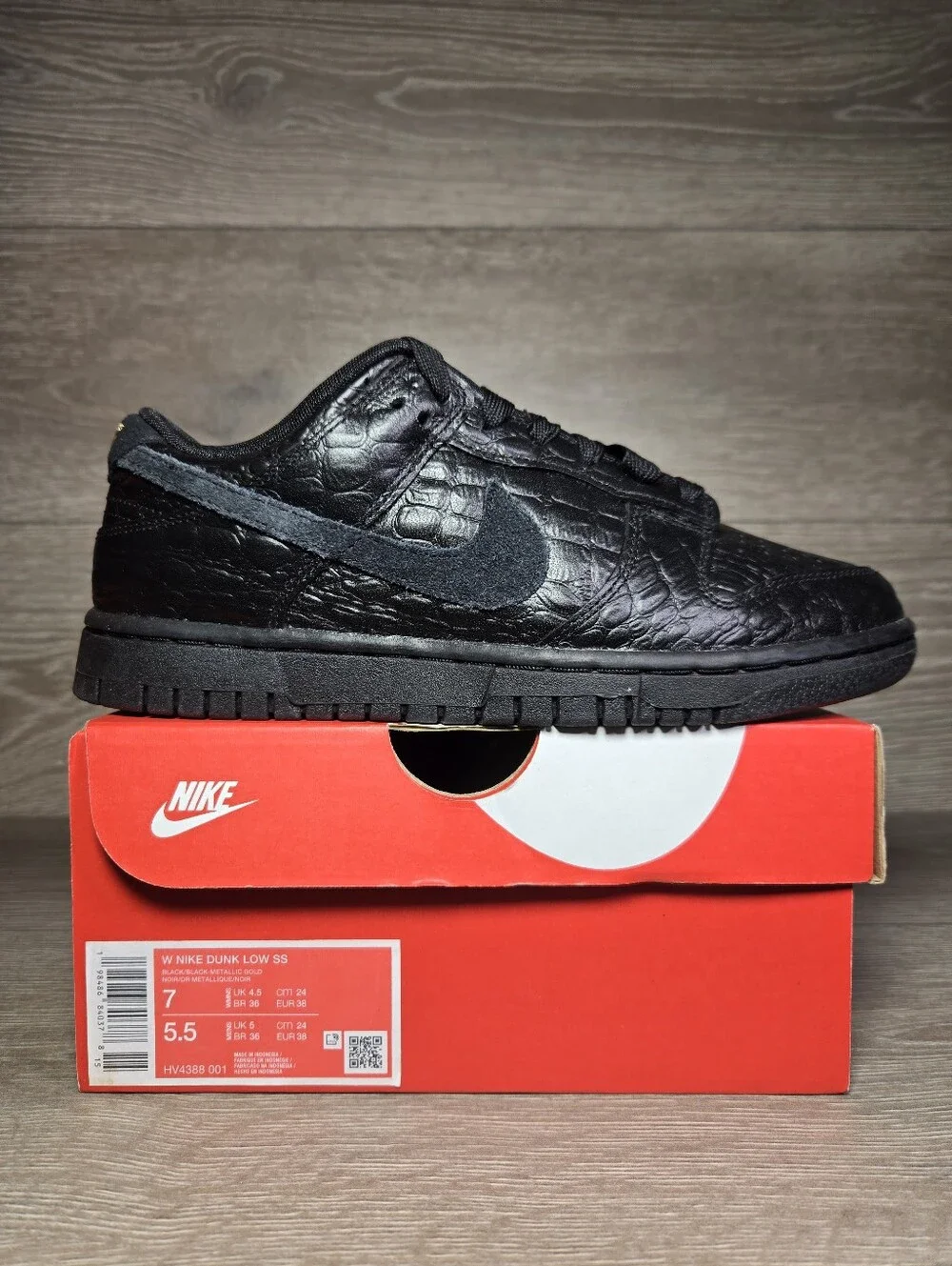 Nike Dunk Low SS Croc Black Metallic Gold Womens Size 7 HV4388 001 New In Box